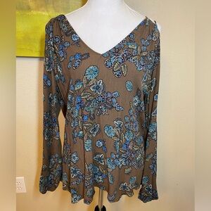 Miss Me Cold Shoulder Long Sleeve Floral Blouse, Size M